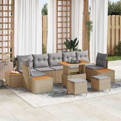 vidaXL - Tuinbank - Set - 10 - st - 9-Aantal - zitplaatsen - Beige - en - Lichtgrijs