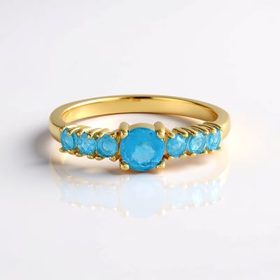 Cavill - Zilveren Ring Dames - 925 Sterling Zilver - Neon Blauwe Apatiet 0,88 ct - Braziliaanse Edelsteen - Elegant Cirkelvormig Design