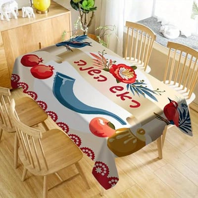 Rosh Hashanah Waterdichte Tafelkleed Shana Tova Honing Granaatappel Appel Tafelkleden Joods Nieuwjaar Feest Decoratie Tafeldecoratie 180x145cm