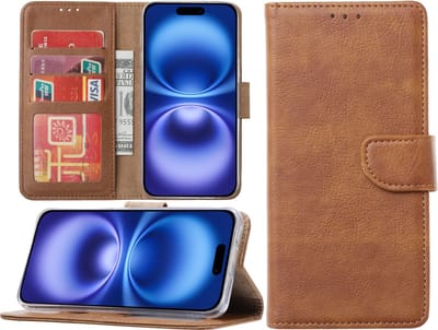 Hoesje Geschikt voor iPhone 16 hoesje – portemonnee bookcase met pasjeshouder – Bruin
