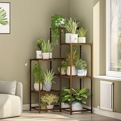 Famanu - Plant Plank Hoek Plant Stand Indoor Outdoor Hoek Plantenplanken Indoor Plant Houder voor 7-Tier Woonkamer Outdoor Plant Rack Indoor Meerdere Planten Patio Balkon Tuin