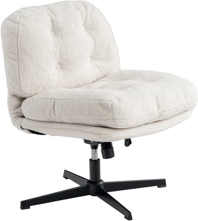 MEUBLES COSY Fauteuil - Kaptafel Stoel 360 Graden Draaibaar met Ligfunctie Gekruiste Poten Dikke Corduroy Rugleuning - Wit
