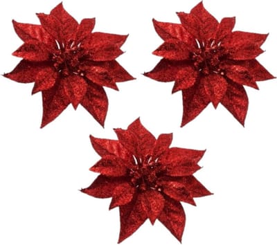 Cosy & Trendy Kerstboomversiering - 4x - bloem - op clip - rood - kerstster - 18 cm - kerstversieringen