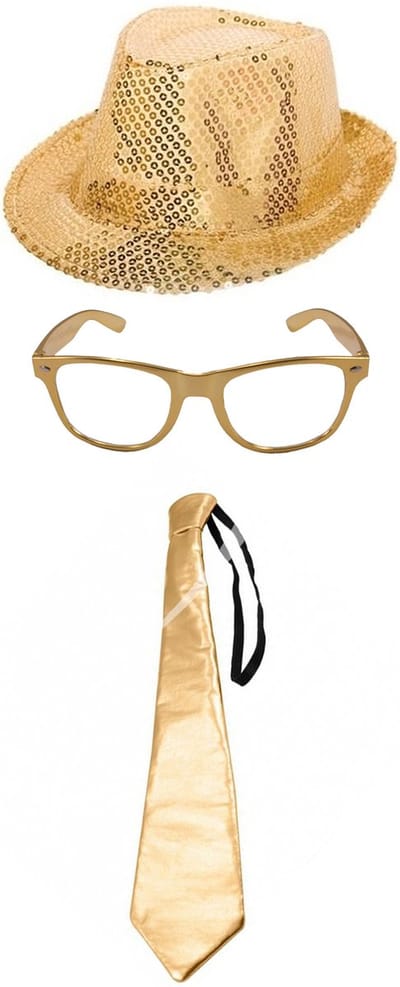 Folat party carnaval set - gouden verkleed hoedje stropdas - en metallic gouden feestbril - adults