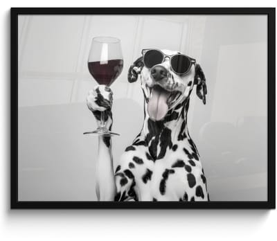Poster in lijst - Fotolijst 70x50 cm - Posters - Zonnebril - Dalmatiër - Wijnglas - Tong - Posterlijst zwart - Decoratie - Wanddecoratie woonkamer - Muurdecoratie slaapkamer