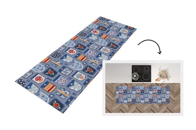 Keukenloper - Loper keuken - Broek - Denim - Patch - Patronen - 150x50 cm - Keukenloper vinyl
