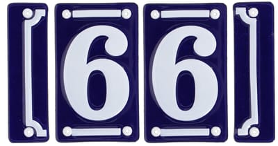 Best for Boots huisnummer 66 met sierrand - Oudhollands - emaille - blauw/wit