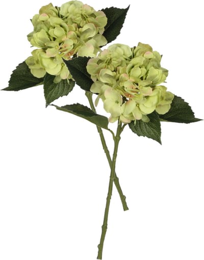 Mica Decorations Kunstbloem Hortensia tak - 2x - groen - 51 cm - losse steel - Kunst zijdebloemen