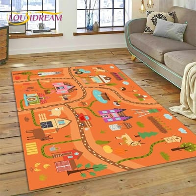 3D Snelweg Landingsbaan Speelkamer Stadsverkeer Wegenkaart Kind Speelmat Tapijt voor Woonkamer Slaapkamer Huisdecoratie, Antislip voor Bank 40x60cm( 15x23in )