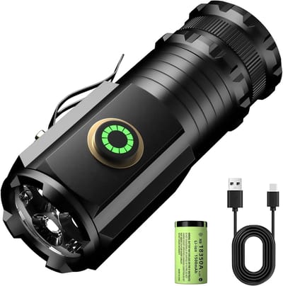 Ynkkvre - LED Zaklamp Mini Super Helder 5000 Lumen - Oplaadbaar - 5 Lichtstanden - Kleine Zaklamp met Magneten en Lange Werktijd - 3 Krachtige Lampkralen - IPX6 Waterdicht - Voor Kamperen Wandelen Outdoor