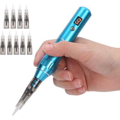 Oplaadbare Semi-Permanente Microblading Machine Cartridge Naald MTS Tattoo Pen  (Blauw ) US Plug blauw