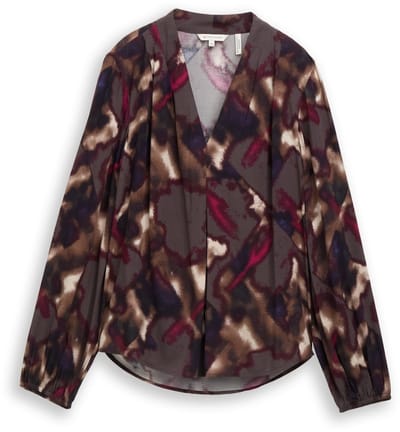Tom Tailor - Blouse met patroon - Maat 36 - brown blurry argyle