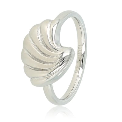 My Bendel - Zilverkleurige Schelp Ring - Elegant en Verfijnd - 15 Mm Groot - met Luxe Cadeauverpakking | Sieraden Voor Dames | Maat 16.00 Mm / Maat 50