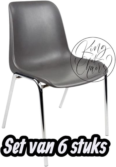 Kantinestoel Helene Antraciet -set van 6- verchroomd onderstel kantinestoel stapelstoel kuipstoel vergaderstoel tuinstoel kantine stoel stapel stoel tuin stoel kantinestoelen stapelstoelen kuipstoelen arenastoel schoolstoel bezoekersstoel Everardo