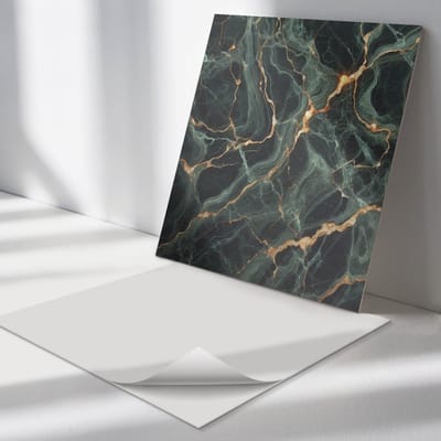 Wallfluent Vinyl Tegels - Marmerpatroon met Aderen Zelfklevende Vinyltegels - 30 cm x 30 cm - Groente Vinyl Tegels - Set van 9 - Vierkant PVC Tegels - Texturen Plaktegels - Vloer Tegels PVC - Plaktegels Keuken en Badkamer