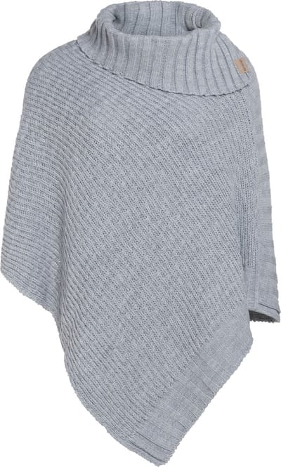 Knit Factory Nicky Gebreide Poncho - Met sjaal kraag - Dames Poncho - Gebreide mantel - Lichtgrijze winter poncho - Licht Grijs - One Size