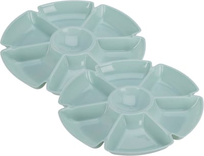 Excellent Houseware Hapjes / chips serveerschaal - 2x - lichtblauw - D29 cm - vakjes dienblad - kunststof