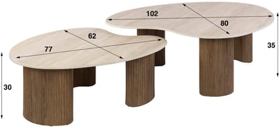 Fraaai - Santana salontafel set van 2 - 3D keramiek travertin
