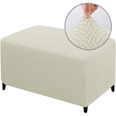 4-formaat rechthoekige jacquard ottomane hoes stretch duurzame voetenbank bank kruk hoes wasbare meubelbeschermer kruk hoes Small beige