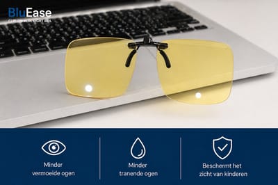 CL CHLIN BluEase – Clip-on Computerbril met Blauwlichtfilter – Gele Lenzen – Zonder Sterkte – Inclusief Opbergdoos en Reinigingsdoek