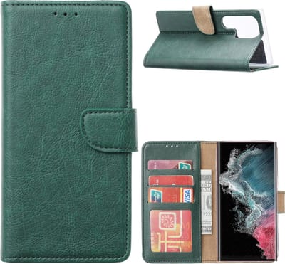 Hoesje Geschikt Voor Samsung Galaxy S23 Ultra Hoesje met Pasjeshouder – Bookcase – Groen