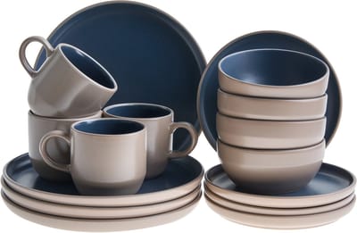 NUTMEG - Serviesset - Beige/Blauw - Steengoed