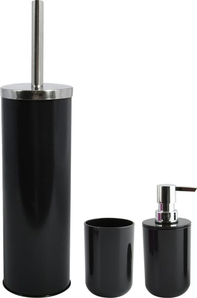 MSV Toiletborstel in houder/beker/zeeppompje badkamer set Moods - metaal/kunststof - zwart