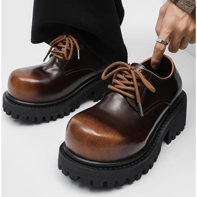 Retro Dikke Zool Verhogende Derby Heren Herfst Grote Kop Werklaars Lage Hulp Gele Laarzen Casual Schoenen Ademend Synthetisch 44 black