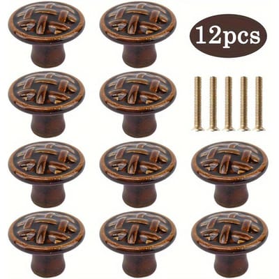 12 stuks Keramische Ronde Kastknoppen, Vintage Ladekastknoppen, Ladegrepen met Schroeven, Decoratieve Meubelbeslag Accessoires, Bruin 12-Pack bruin