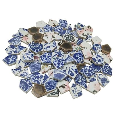 Keramische Mozaïektegels - Gebroken Tegels - Ambachtelijke Projecten - Glad Oppervlak - 500g Pakket - Blauw Wit