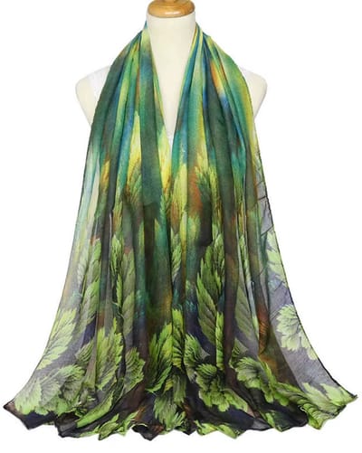Groene Bladprint Sjaal 180x80 cm – Elegante Dames Sjaal met Natuurdesign van Polyester