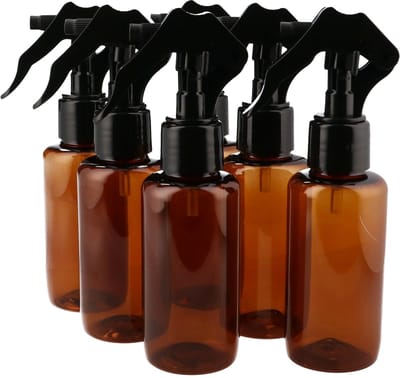 6 x 100 ml ronde fles bruin PET + Mini Triggerpomp zwart - 6 stuks