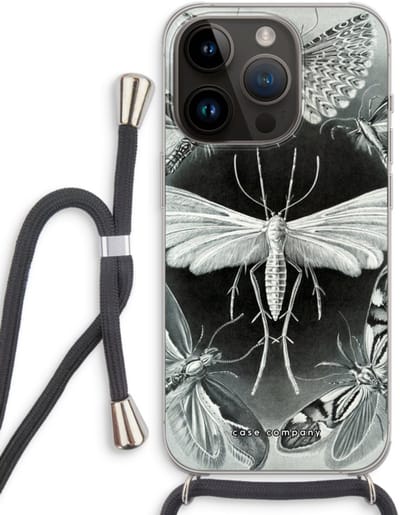 Case Company® - Hoesje met koord geschikt voor iPhone 14 Pro hoesje met Koord - Haeckel Tineida - Telefoonhoesje met Zwart Koord - Bescherming aan alle Kanten en Over de Schermrand