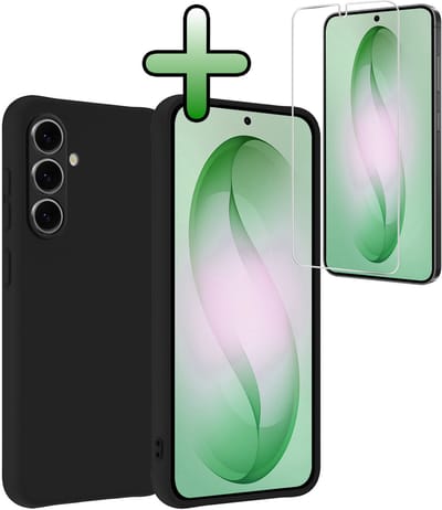 Hoesje Met Screenprotector - Geschikt voor Samsung Galaxy S26 - Sterk & Shockproof - Back Cover - Siliconen Case - Telefoon Hoes - Zwart