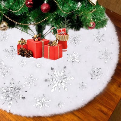 Dailygoods- Kerstboomrok 19 Inch - Witte Sneeuwvlok - Pluche Imitatiebont - Duurzaam - Feestdecoratie - Kerstmis Styling - Boomrok