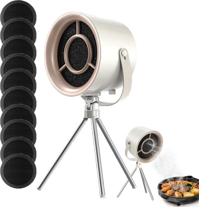 KZQ Mini Afzuigkap - 3 Snelheden - 1200Pa Sterke Zuigkracht - Stille Werking - Draagbaar En Afneembaar - Met Koolstoffilter - Geschikt Voor Koken Hotpot Bbq Camper En Binnen - Crèmewit