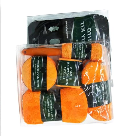 Autowas Kit - Reinigingsset Voertuig - Auto Onderhoud - Krasvrije Microvezel - 9 Delen - Oranje