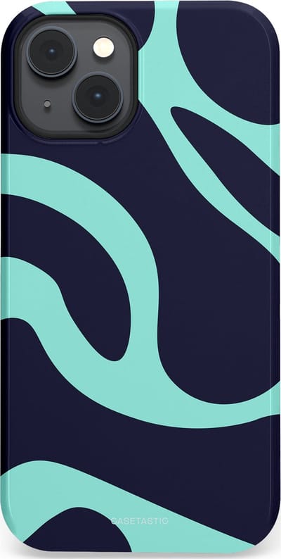 Casetastic Hoesje Geschikt voor Apple iPhone 14 Plus Magsafe - Stijlvolle Beschermende Duo-layer Case - Golvenritme Aqua-Marine