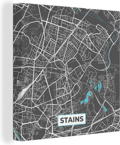 Canvas Schilderij Stains - Plattegrond - Kaart - Stadskaart - Frankrijk - 20x20 cm - Wanddecoratie