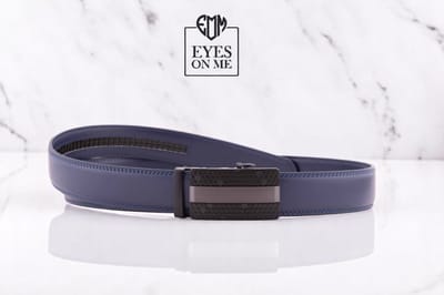 Blauwe lederen riem zonder gaatjes met automatische gesp voor heren ( Model 8 )