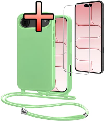Hoes Geschikt voor iPhone Air Met Telefoonkoord Met Screenprotector - Siliconen Hoesje Backcover Met Ketting - Groen