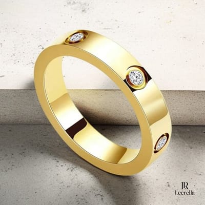 Leerella Luxe Goudkleurig Ring met 6 Sprankelende Zirkonia 7/17,4mm – Premium Roestvrij Staal