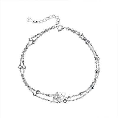 ByShane - Enkelbandje met sterrenmotief van 925 zilver en zirkonia - Verstelbare armband voor dames