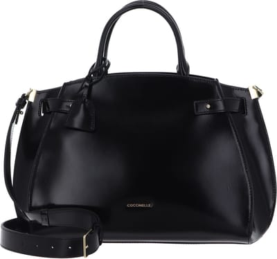 COCCINELLE Leren Handtas Schoudertas Kliche Shiny Calf Leather Handbag Noir Zwart