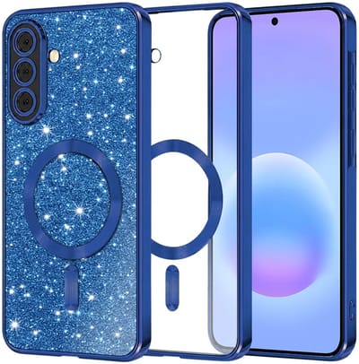 Hoesje geschikt voor Samsung Galaxy A57 - Techsuit Luxury Glitter Back Cover - Geschikt voor MagSafe - Donkerblauw