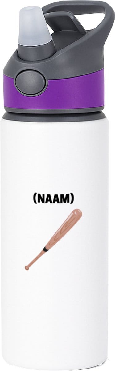 Hacebo® - Honkbal met eigen naam waterfles met rietje paars - Honkbal - Honkballer - Sport - water fles - 650ML