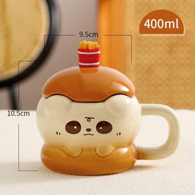Leuke Dieren Mok Verjaardagscadeau Souvenir Hamburger Hond Keramische Kop met Deksel Lepel Kop Waterbeker Creativiteit 400ML