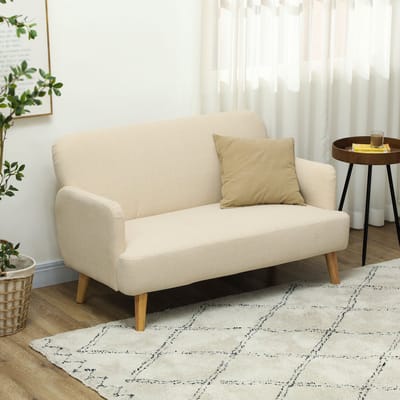 MODFU 2-Zitsbank - Dik Gevoerde Zitting En Armleuningen - Modern - Voor Woonkamer - Fluweel - Crèmewit - 130 X 74 X 79 Cm