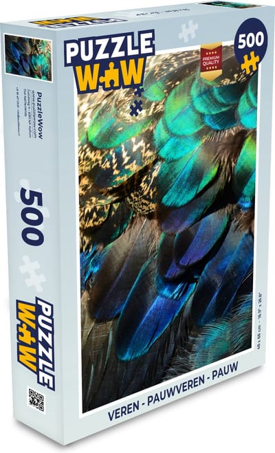 Puzzel Veren - Pauwveren - Pauw - Blauw - Kunst - Legpuzzel - Puzzel 500 stukjes