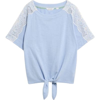 White Stuff Sara Tie Hem Top Mid Blue Maat: 14 REGULAR | Tops Outlet | Dames | Blauw